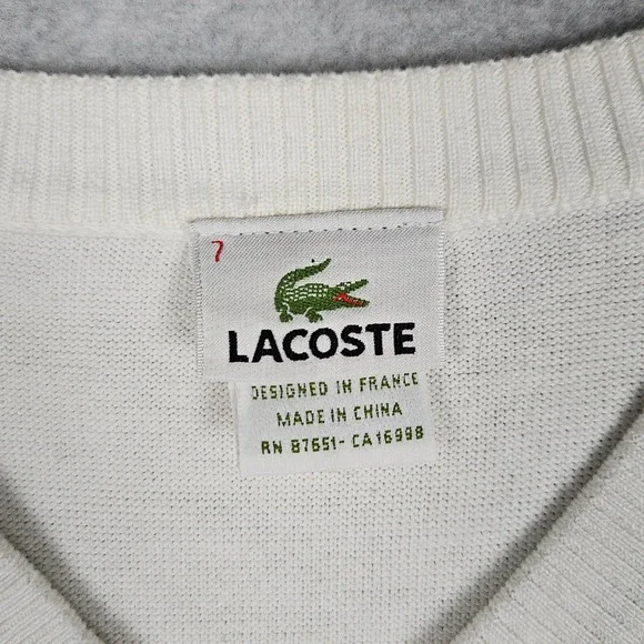 Lacoste (Men's 7 XL) White Pink Argyle Diamond V-Neck Sweater Vest Golf Tennis - Picture 2 of 6